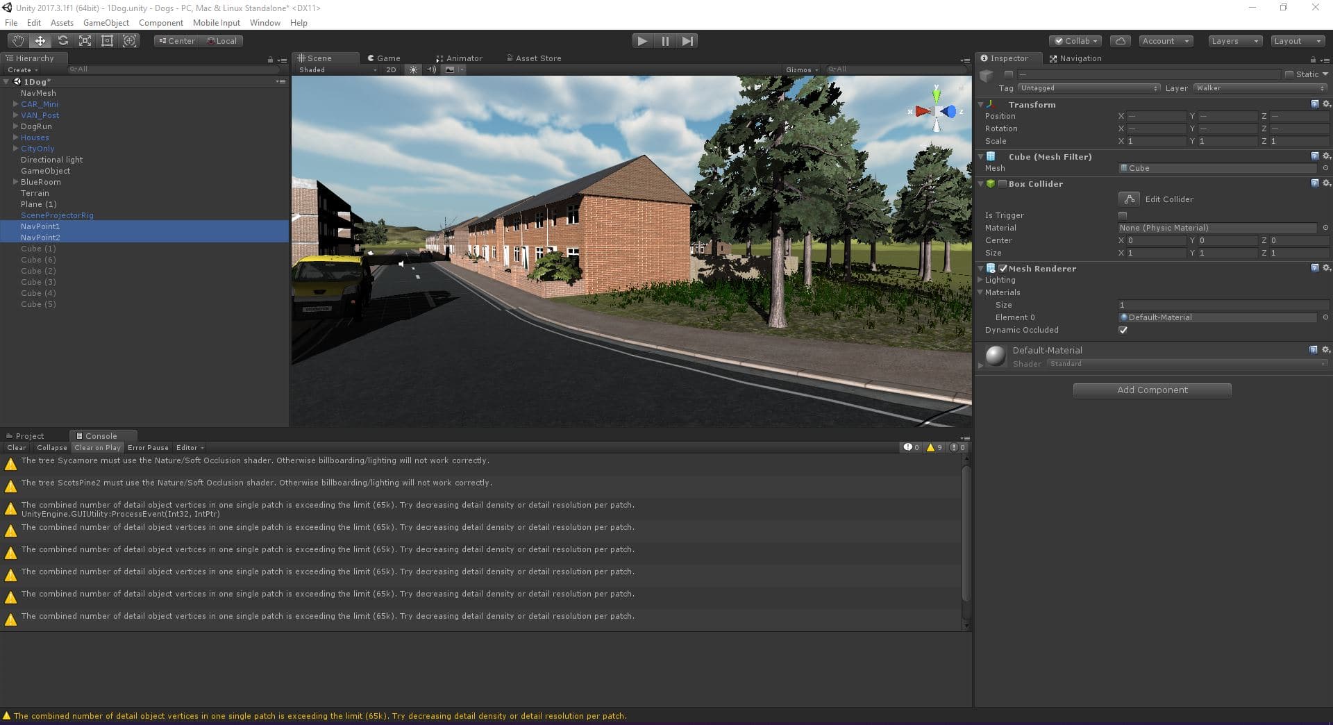 Screenshot of the Unity engine development tools open on a PC showing one of the Blue Room scenes.